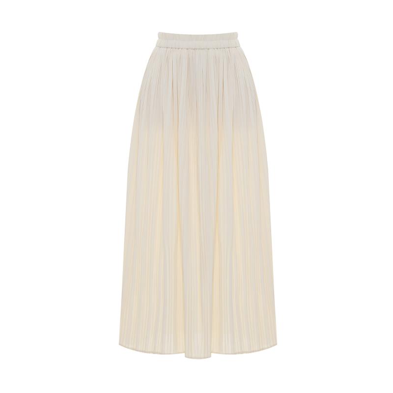 T View Simple Pleated Elastic Long Skirt_V6C-Csk001