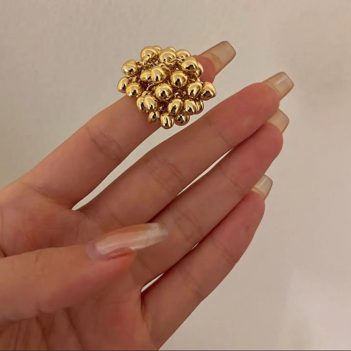 Vintage Metal Beads Ball Open Ring For Women European And American Personality Exaggerated Trend Finger Jewelry Gifts