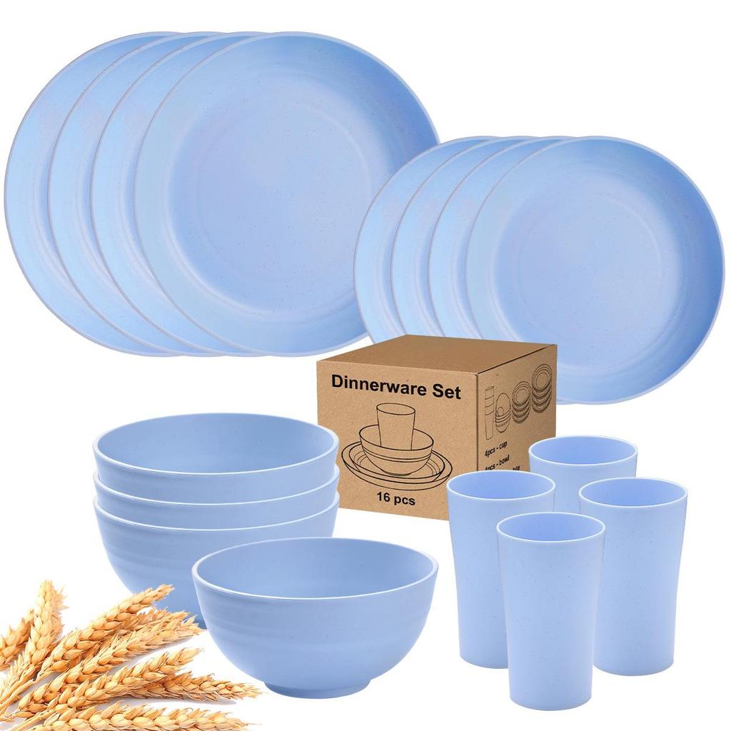 Eco-Friendly Wheat Straw 24-Piece Dinnerware Set: Plates, Bowls, Cups & Cutlery
