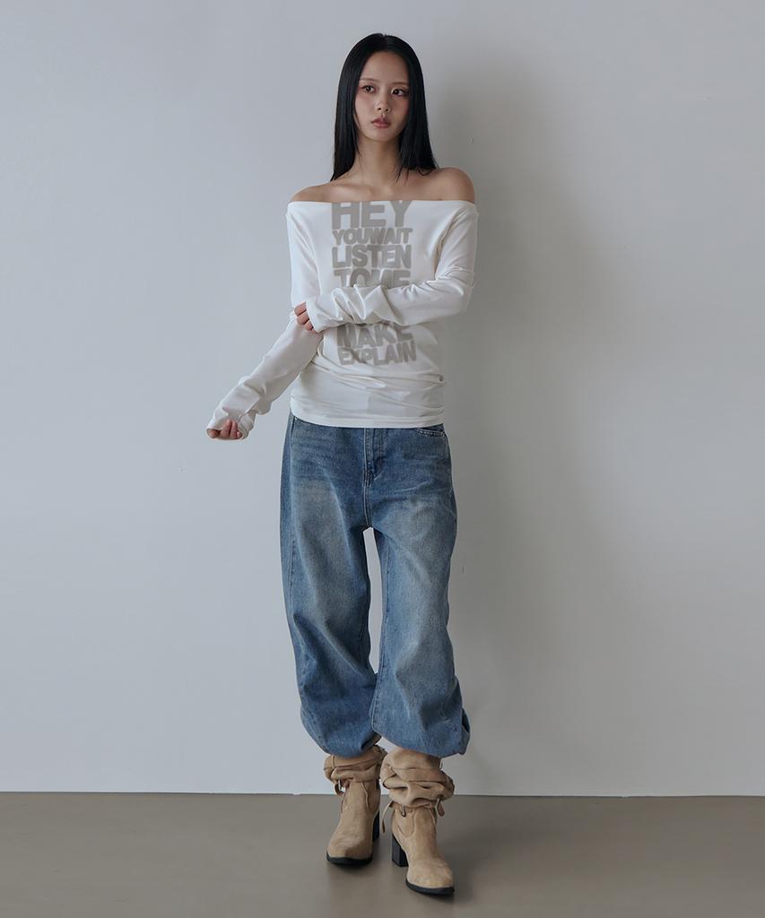 5OML Hey Off-Shoulder Long Sleeve (Ivory)