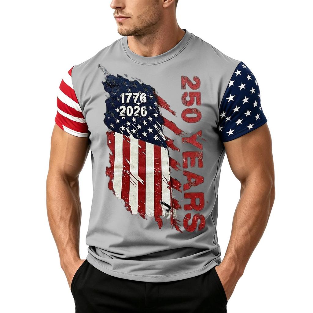 Men's Independence Day Flag Print Short Sleeve T-Shirt, Loose Casual Daily Summer Tops