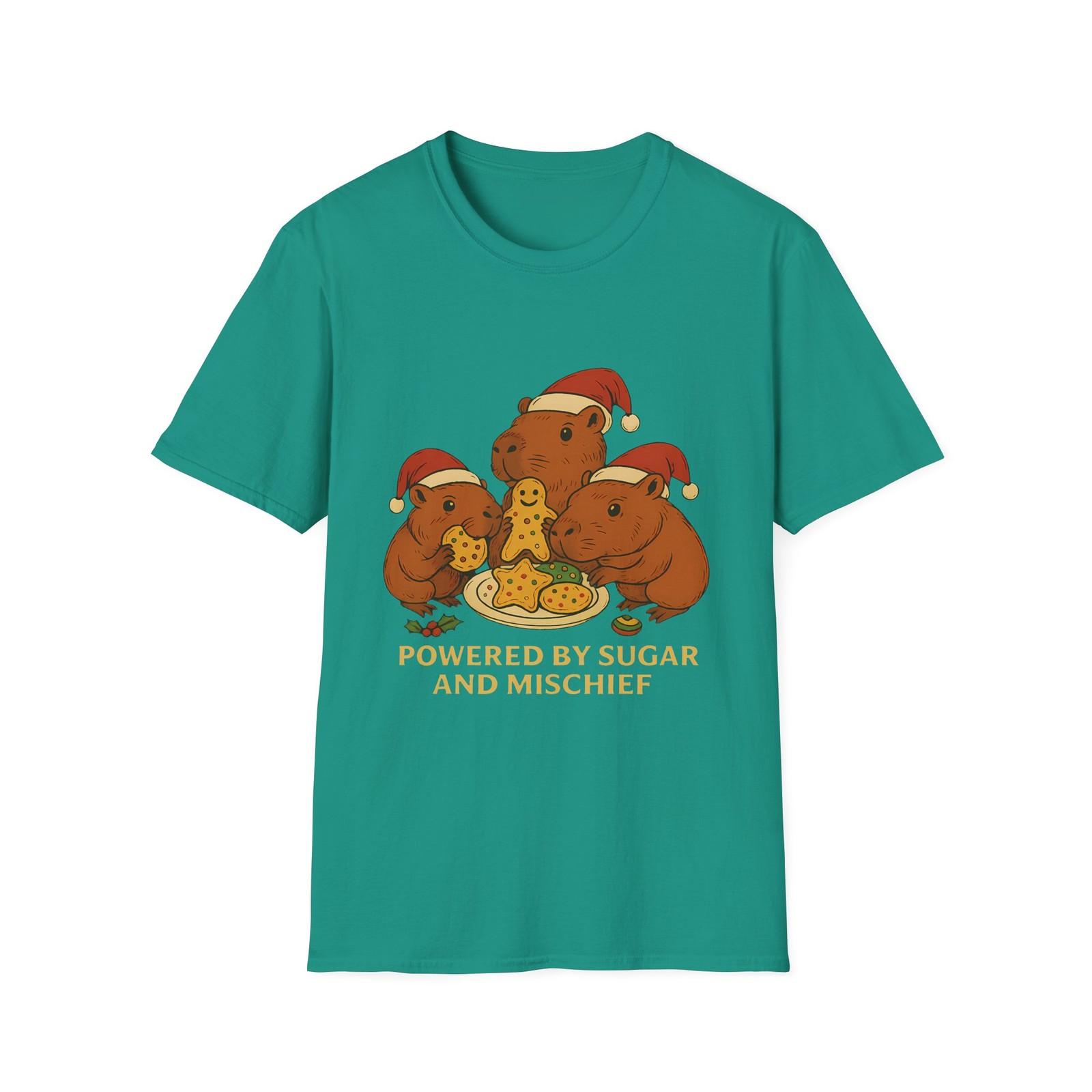 Unisex Softstyle Funny Capybara Christmas T-Shirt Mens Womens Tees Top – Sugar Cookie Mischief Tee S