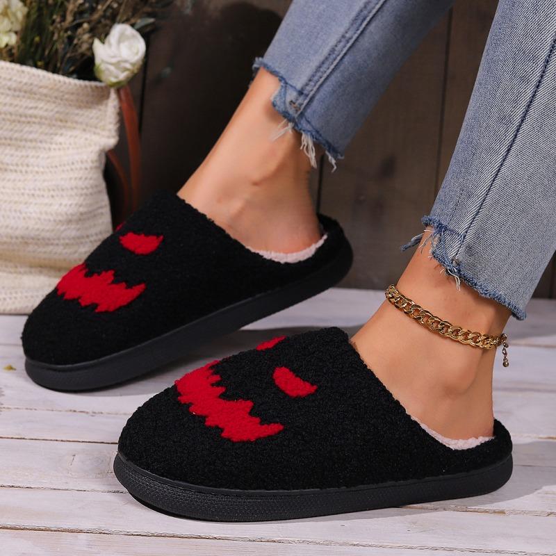Autumn and Winter Halloween Slippers Women's Warm Smiley Cotton Slippers Home Indoor Non-slip Household Winter