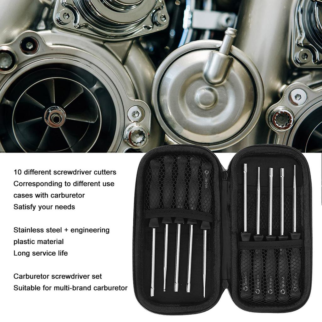 Bigking Carburetor Carburetor Adjustment Tool Stainless Steel Engineering Plastic with Storage Suitable for Most Small Engines Driver, 10-Piece Kit, +