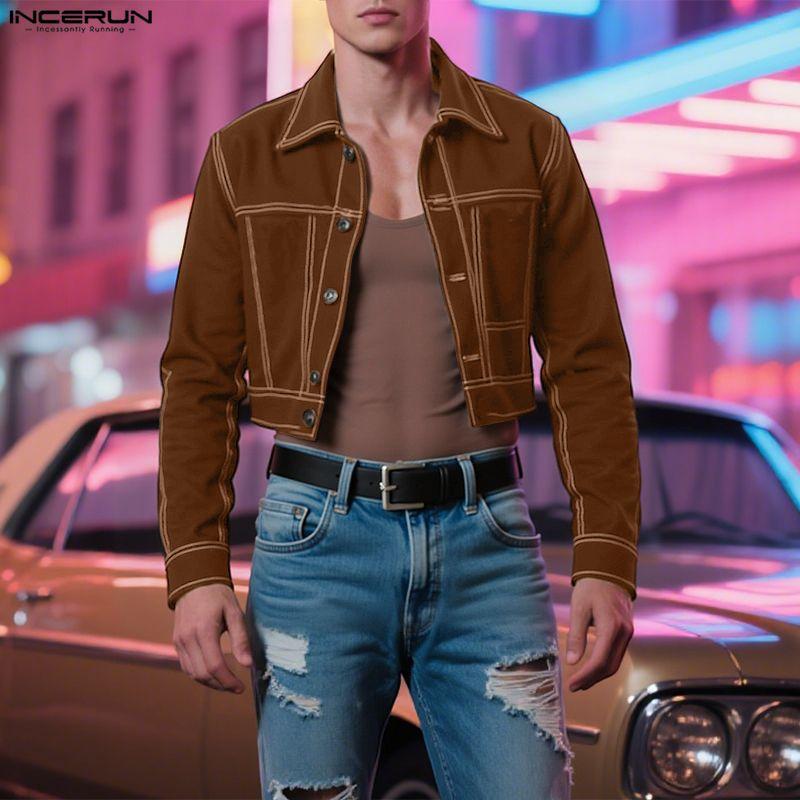 INCERUN Men Lapel Long Sleeve Stitching Casual Jackets Short Coats
