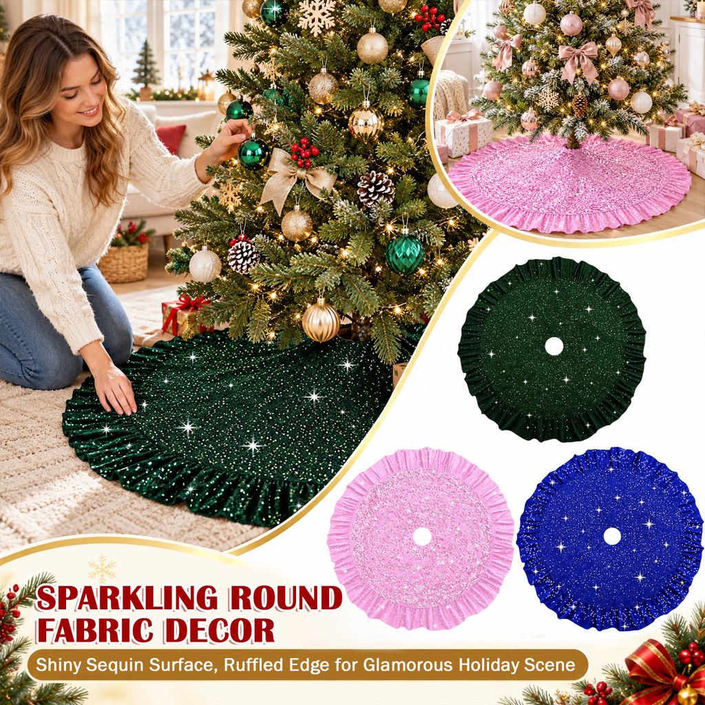 Sequin Ruffle Christmas Tree Skirt, Sparkly Holiday Decoration for Home Party Display