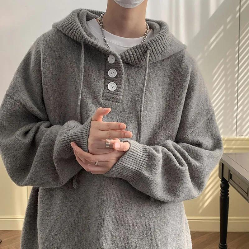 Men Hooded Sweater Spring and Autumn Seasons Japanese Vintage Lazy Coat Male Wearing Hat Knit Casual Fashion Loose Sweater Top