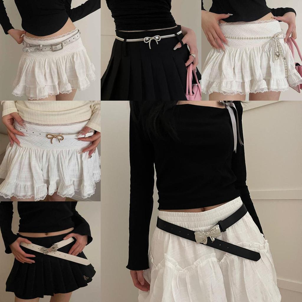 Fashion Butterfly Knot Belt Pu Leather For Summer Dress Accessory Women