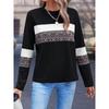 European and American Commuter Versatile Leopard Print Color Matching Long Sleeves Shirt Women 2025 Autumn New Loose O-neck Pullover Top