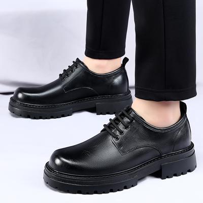 Fashion Trendy Lace Up Thick Soled Men's Leather Shoes Social Office Versatile Sneakers Men Luxury Leisure  Party Wedding Men's Shoes