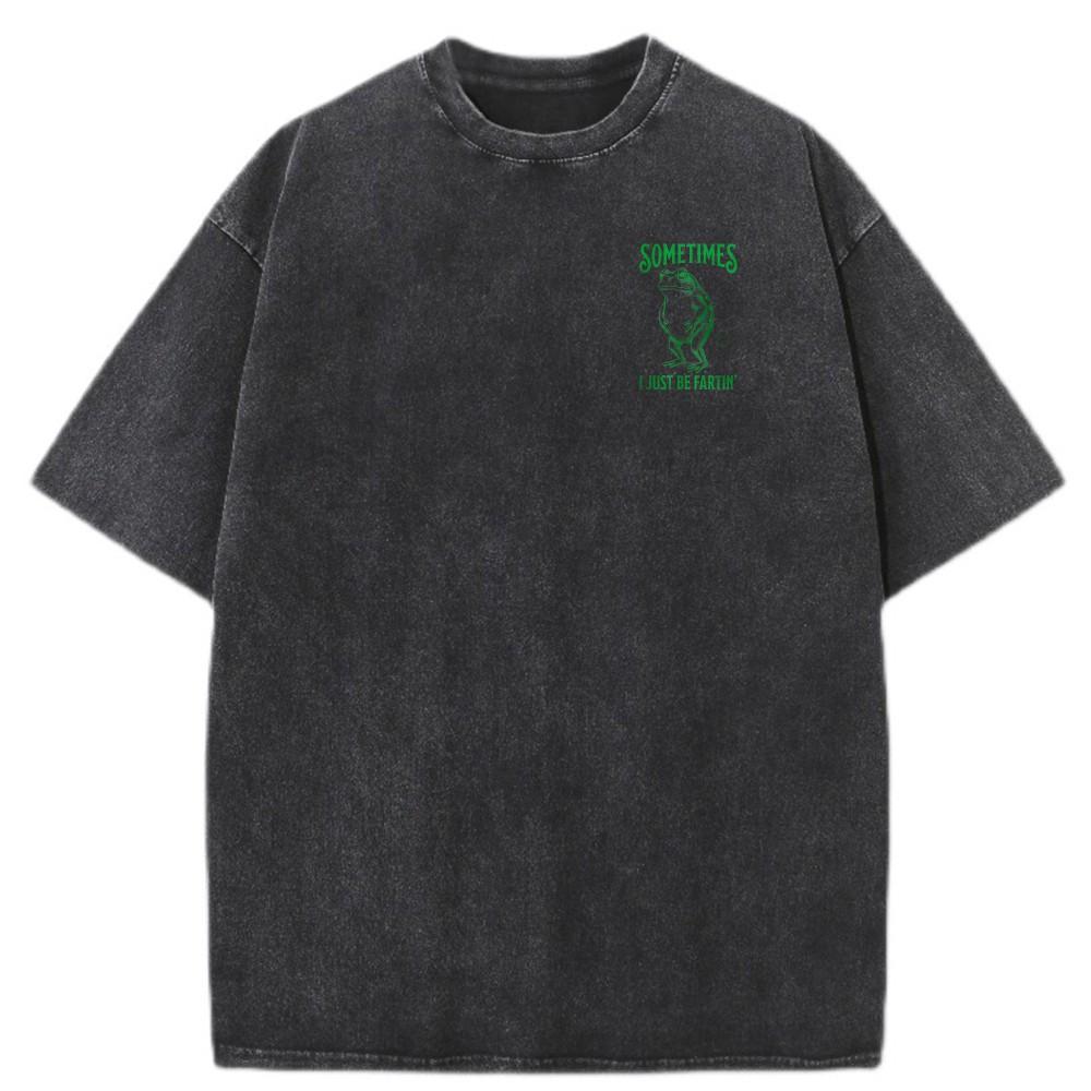 Mens Vintage Oversized Washed TShirt Retro Funny Frog Humor Graphic Casual Tee
