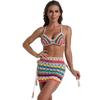 3-Piece Crochet Bikini Set with Striped Mini Beach Skirt