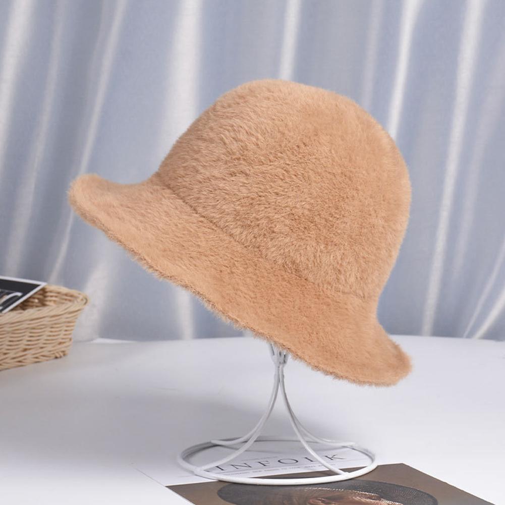 Woman Pure Color Fashion Plush Hat Winter Autumn Warm Hat All-match Bucket Hat