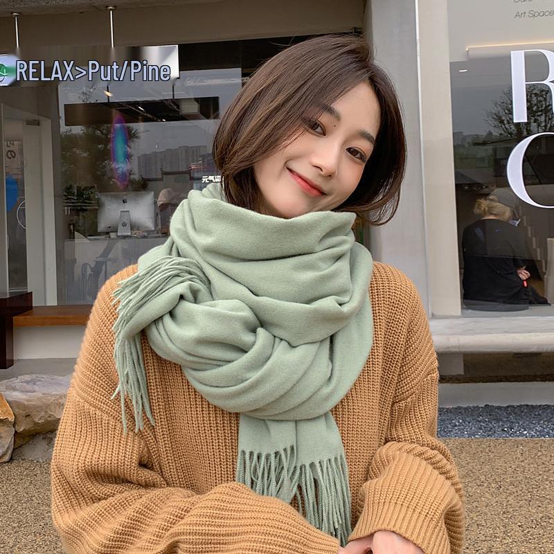 Women's and Men's Thick Warm Cashmere-Like Scarf - Autumn Winter Korean Style with Tassels, Solid Color