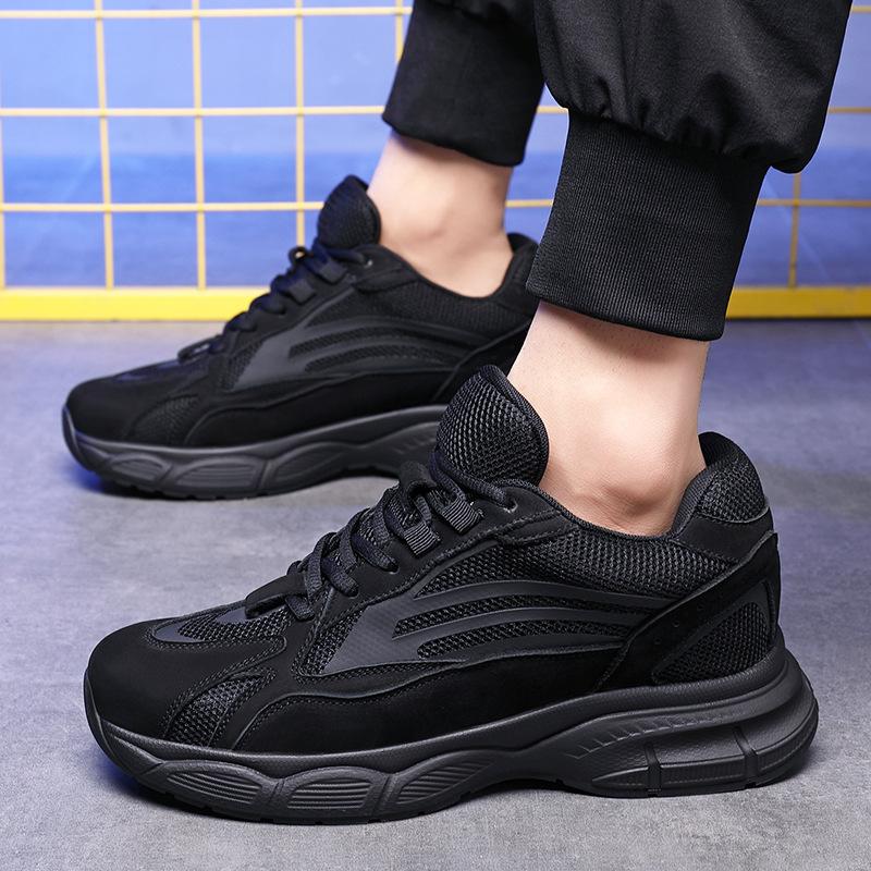 Inner Height-increasing Men's Shoes 8cm 2025 New Breathable Mesh Shoes Leather Dad Shoes Men's Sports Casual Shoes