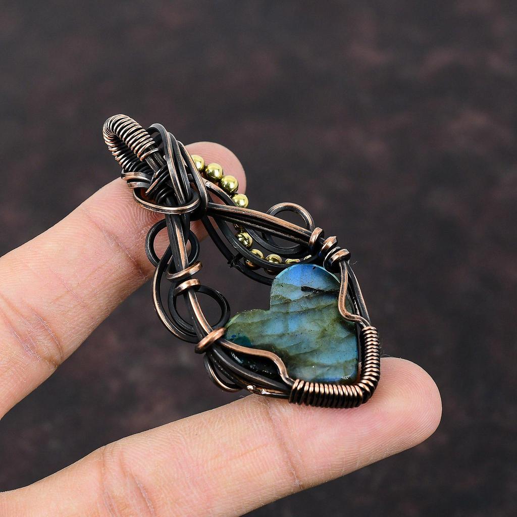 Multi Fire Labradorite Pendant Gemstone Pendant Copper Wire Wrapped Pendant Handmade Pendant Copper Wire Jewelry Gift For Mom Unique Pendant