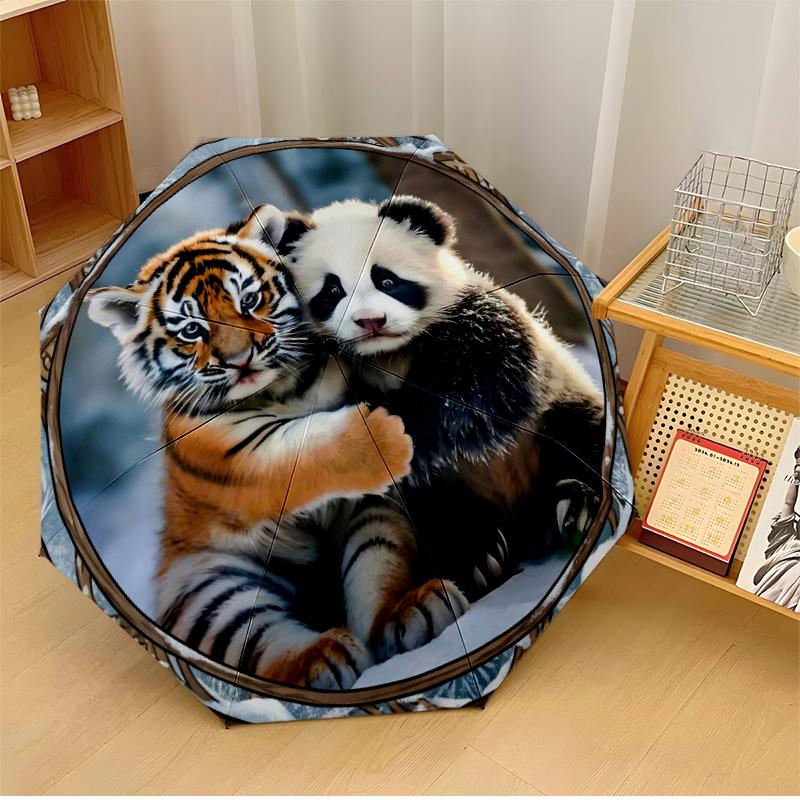 

Tiger Family by Waterfall Printed umbrella windproof folding umbrella portable sun and rain umbrella suitable for gifting