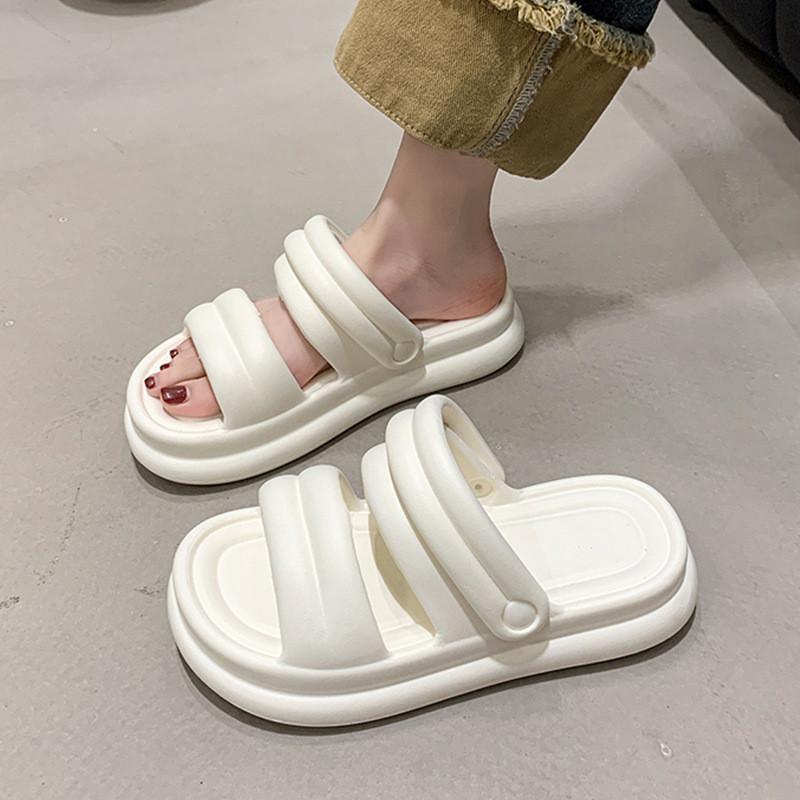 Stylish Women's Thick Sole Slippers Summer Casual One Strap Beach Sandals Available In Black And White