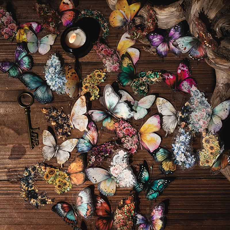30 pcs/pack Vintage Butterfly PET Stickers Creativity Decorative Hand Account Scrapbooking Junk Journal Supplies