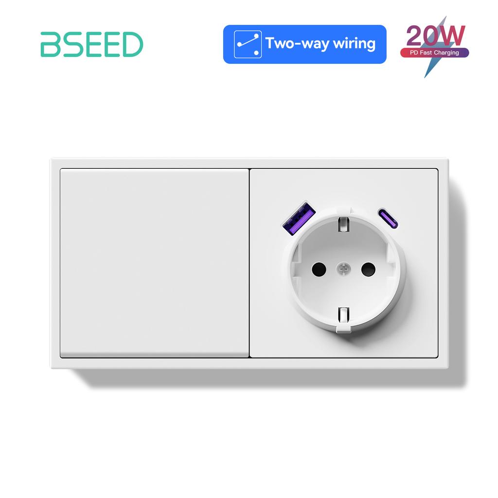 BSEEDInterruptores de Luz Mecânicos de 1 Tecla Botões Grandes 2/3 Vias Para Escadas Mais Tomadas de Energia UE Tomadas de Carregamento USBC Estrutura de Plástico