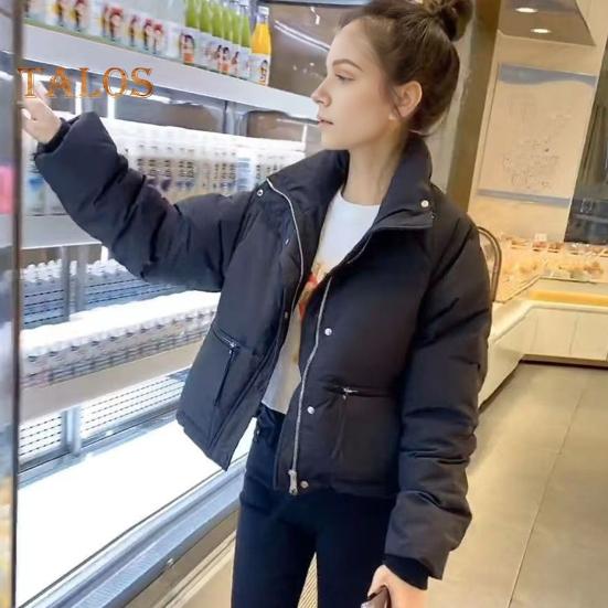 Vinter Dunjakke Fortykket Vattert Ståkrage Store Glidelåslommer Glidelåslukking Vindtett Lange Ermer Varmebevarende Varm Hverdagsovertøy Bomullsjakke