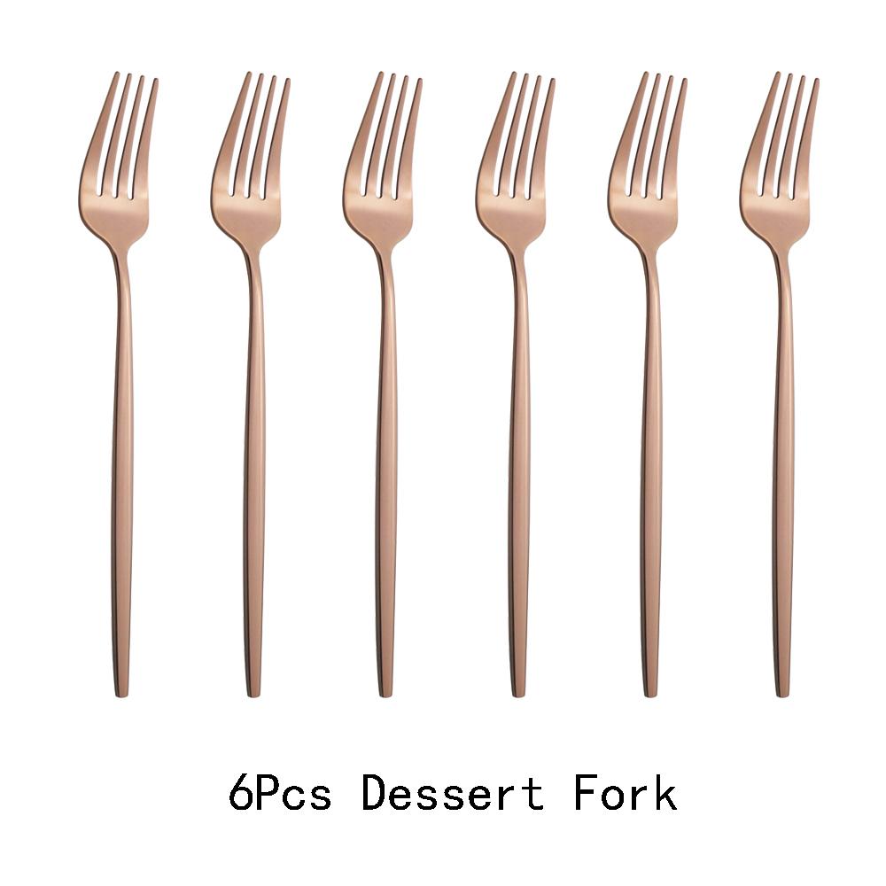 6pcs/Set Black Gold Dessert Fork Set Mirror Stainless Steel Colorful Fork Set Tableware Cutlery Set Home Party Kitchen Tableware