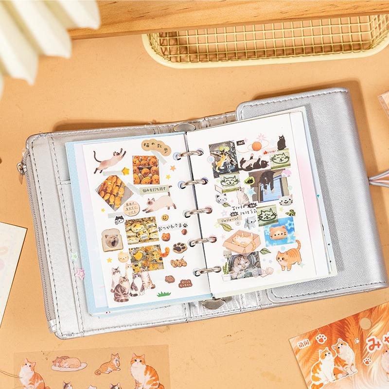2pcs Kawaii Cute Cat PET Sticker DIY Decoration Scrapbook Diary Album Phone Case Water Cup Computer Luggage Aesthetic Stationery