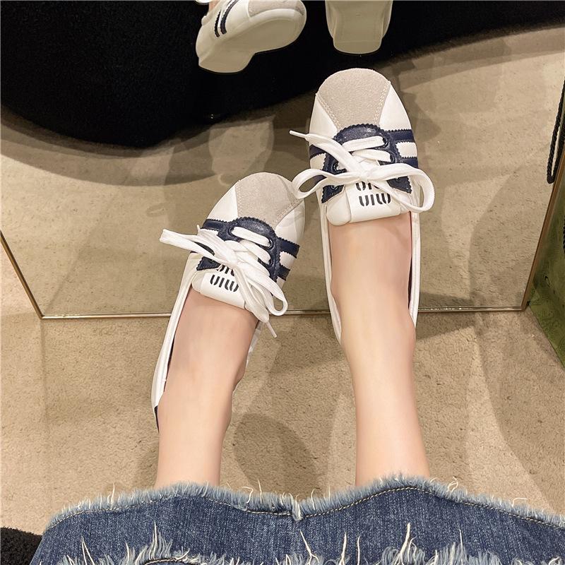 Women's French Ballet Flats: 2024 Summer Lace-up White Slip-on, Breathable Fashion Flats