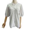 Women Tops V-Neck Puff Short Sleeves Hollow Out Crochet Shirt Solid Color Loose Fit Blouse Outdoor Leisure Wear