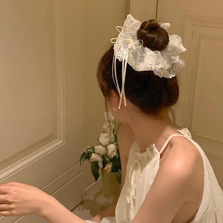 Lace Bow Big Hair Ring Women'S Large Intestine Ring Headband Premium Head Flower Hair Accessories Headgear