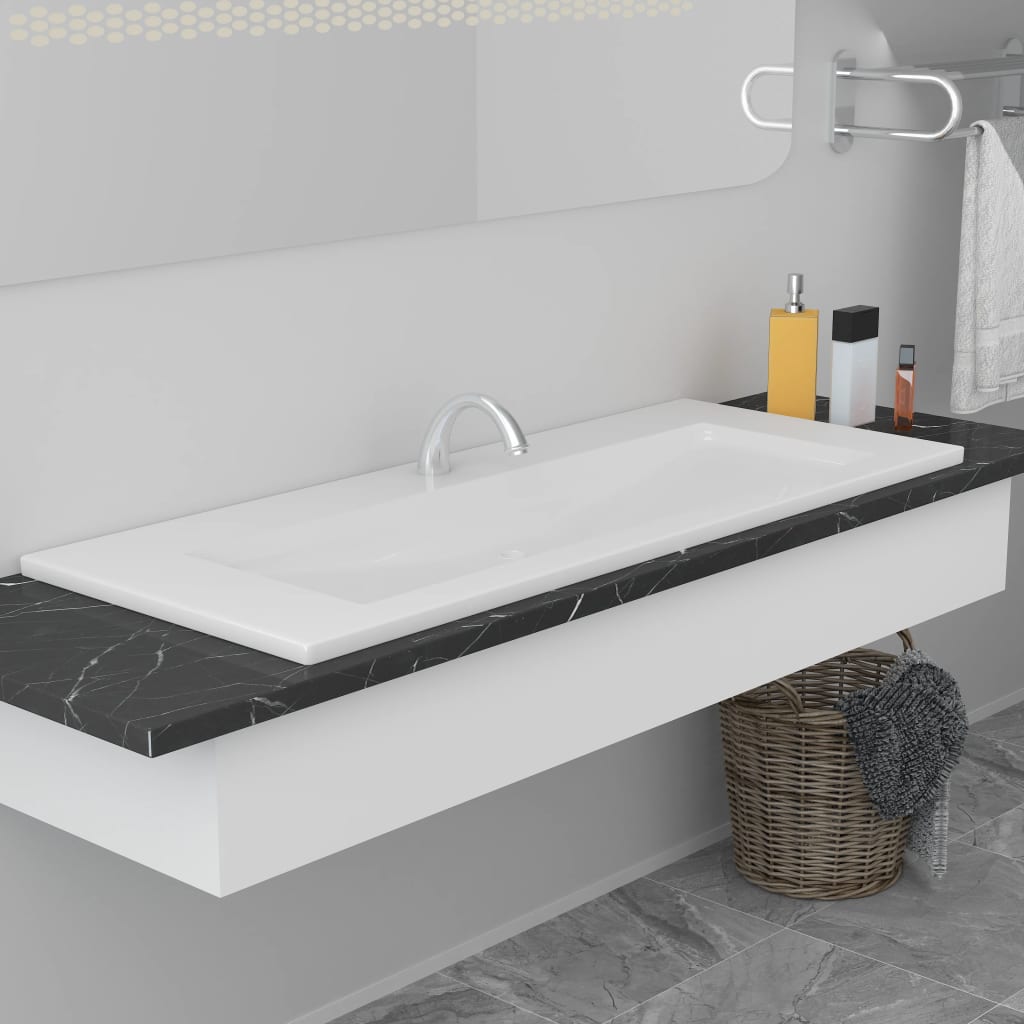 Vidaxl Built-in Sink, 101 X 39.5 X 18.5 Cm, Ceramic, White