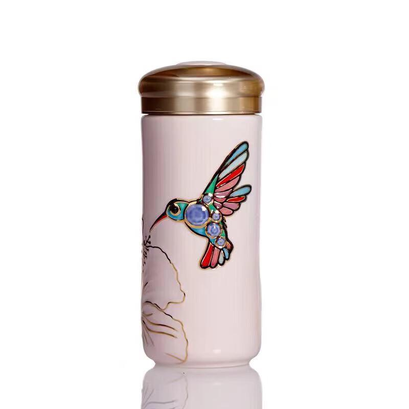 ACERA Huoci Lucky Star Hummingbird Pink Gilded Ceramic Travel Mug