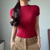 Amoi Women's Solid Color Kardashian Crew Neck Slim-Fit Short Bottom Shirt Basic Short Sleeve Shirt