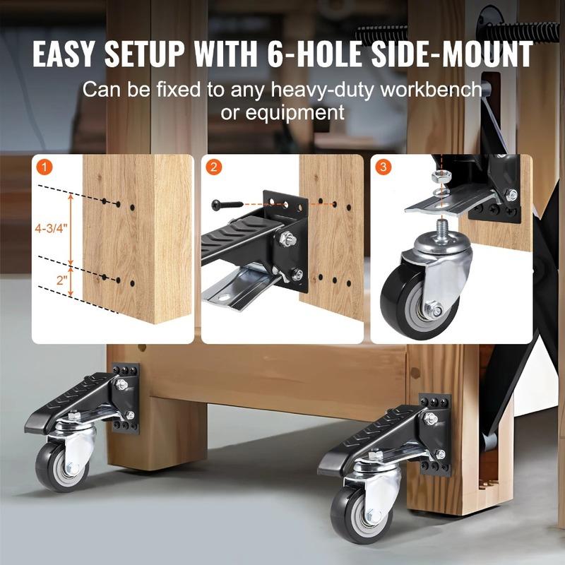 1pcs SucceBuy 165 lbs 2.5"  Workbench Caster Wheels Side Mounted Retractable Stepdown Wheel 360° Swivel for Tables Equipment