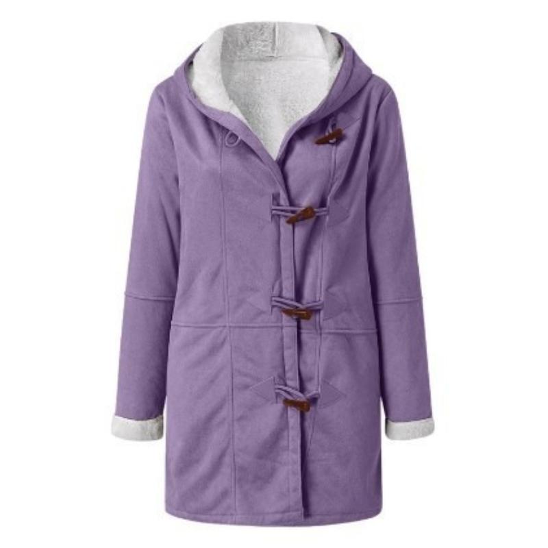 Coats Women Thick Hooded Coat Pockets Single Breasted Full Sleeve Splice Jackets Warm Casual Blend Regular Autumn Winter