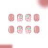 24Pieces Artificial Nail French Tip Pink Flower Glittering Press stick Nail for Women Party and Date Event