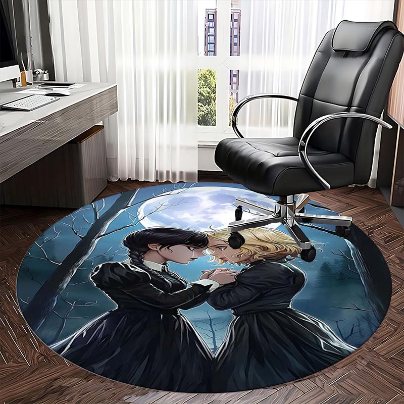 Wednesday Addams,Gothic Friendship Chair Mat Round Rug Office Carpet, Machine Washable, Non Slip, Suitable for Living Rooms, Bedrooms