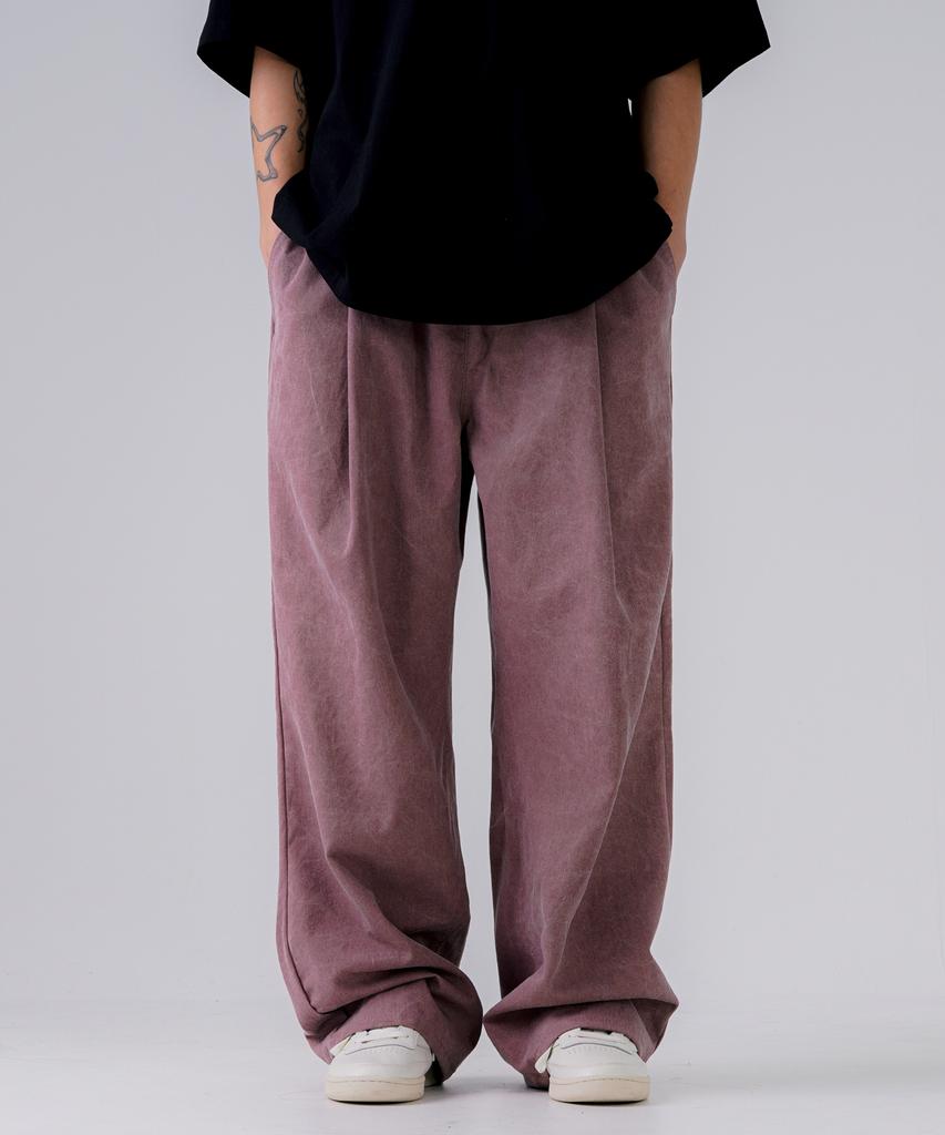 EZKATON Painted Washed Elastic Waist Pants Pink Mmlp6775