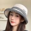 Retro plaid curled brim bucket hat women's autumn and winter thick fashion versatile sun hat shows a small face new basin hat