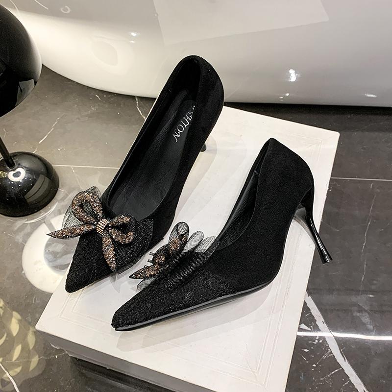 Fashion Shoes Female 2025 Fashion Shallow Women's High Heels New Butterfly-knot Office and Career Sexy Pointed Toe Plus Size Heels Women