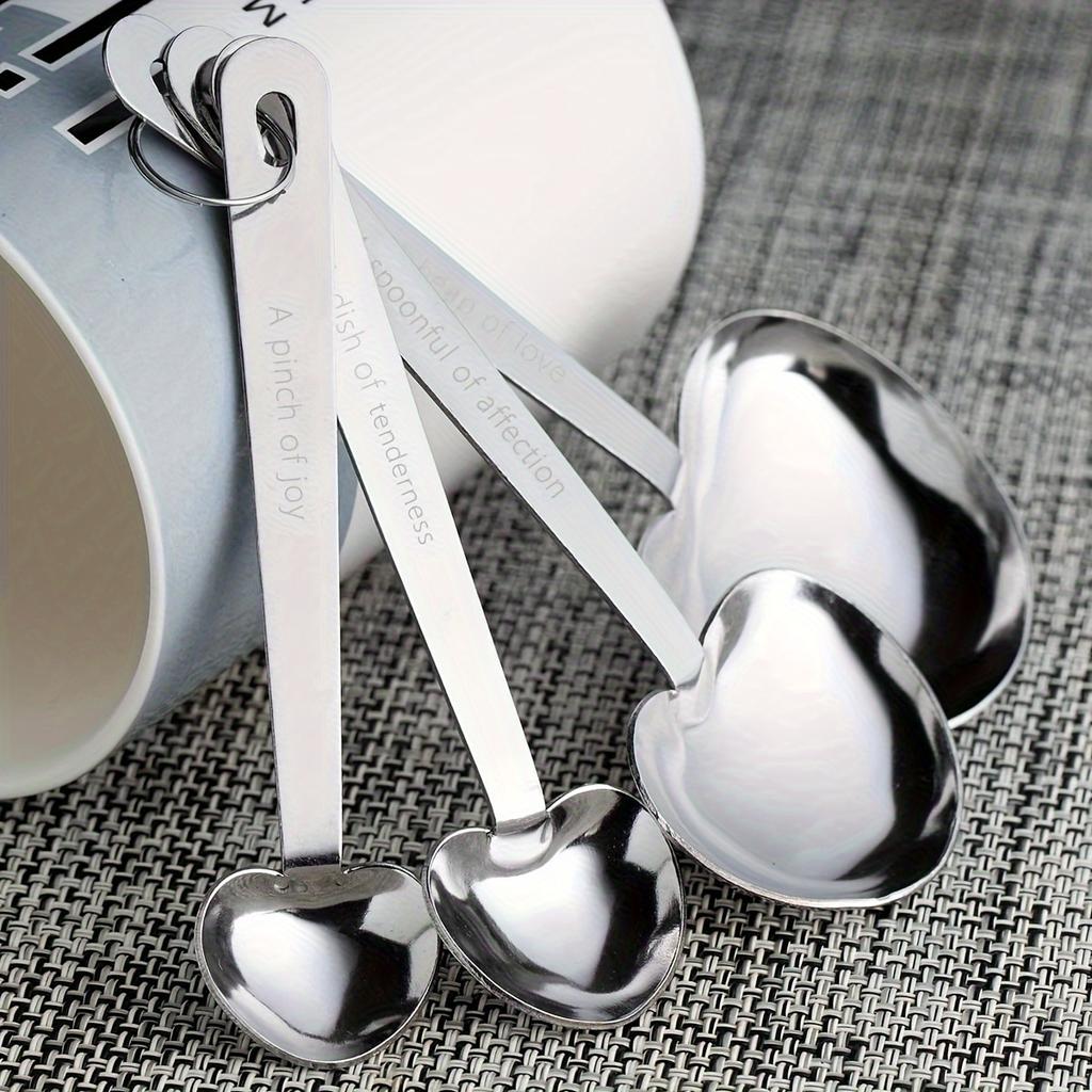 2sets 4pcs/set Kitchen Seasoning Spoon Stainless Steel Heart Measuring Spoon Baking Tool