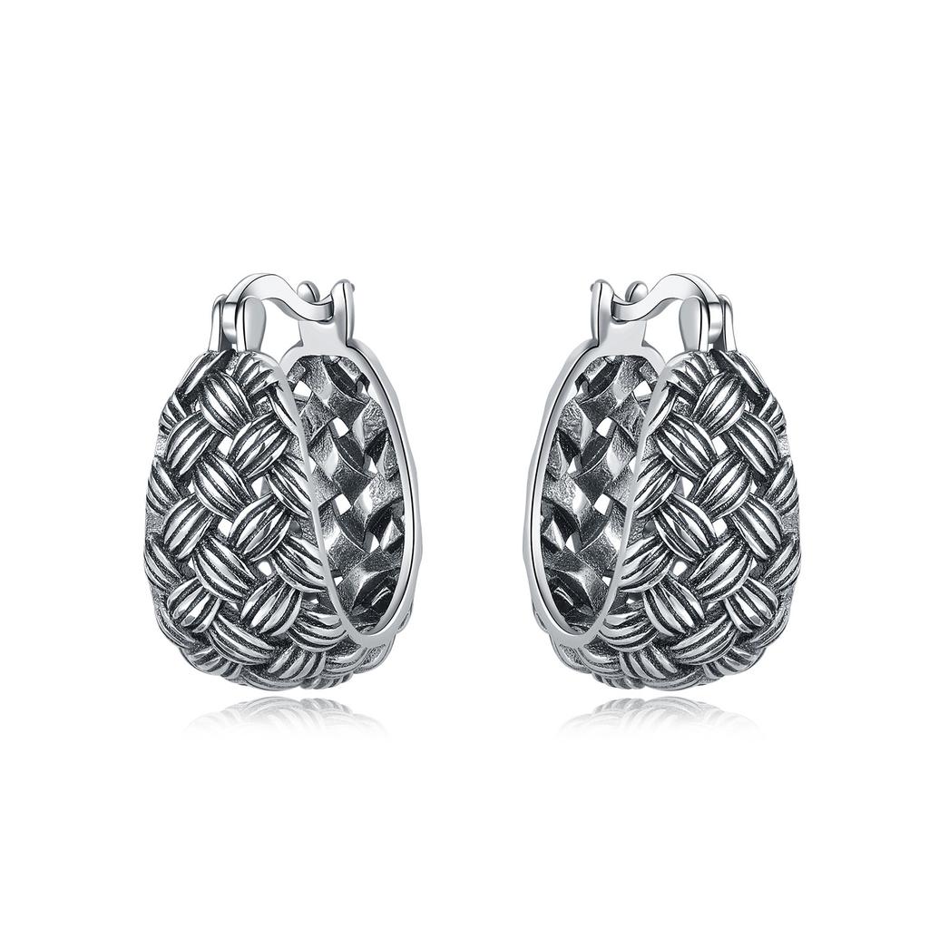 925 Silver Retro Grass Pattern Earrings Jewelry Versatile Hoop Earrings For Women Jewelry Birthday Party Fine Gifts