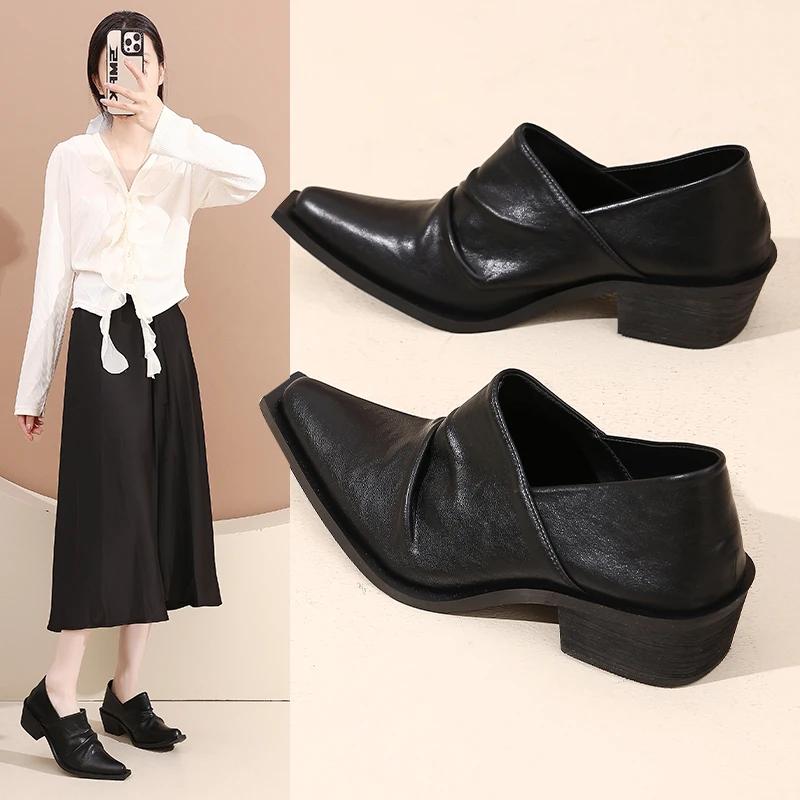 2026 One-foot Loafer Commuter Platform Wizard Trendy Women's Heightening Head Leather Niche Casual Sderby Shoes