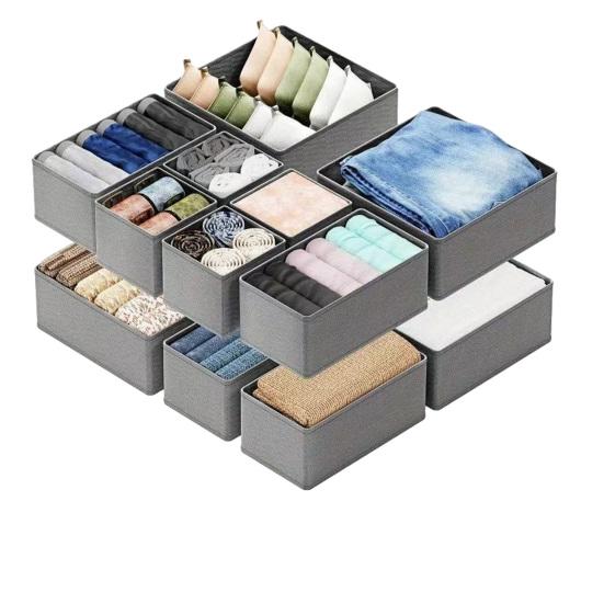 

Foldable Storage Box Non-Woven Fabric Lightweight Drawer Organizer Space-Saving Modular Design Container for Clothes And Accessories S темно-серого