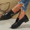 43 Plus Size Metal Buckle Small Leather Shoes Women's 2025 Autumn New Thick Heel Low Top