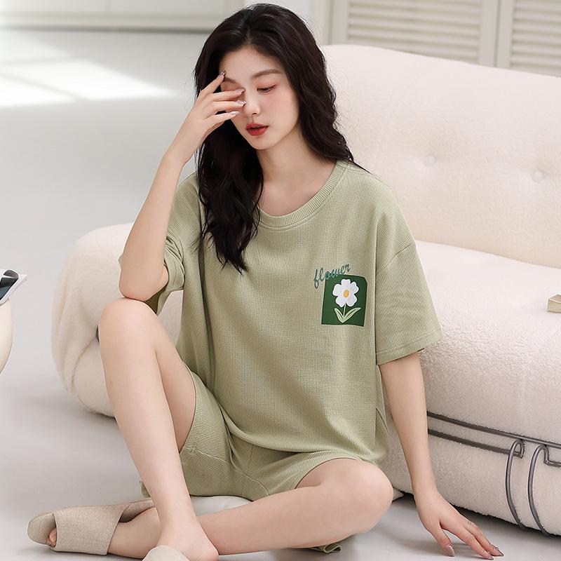 Pajamas Women'S Pure Cotton Short-Sleeved Shorts Student Cartoon Pullover Cotton Korean Version Women'S Loungewear