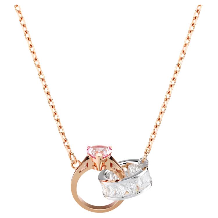 

Swarovski Connexus Pink Heart Double Ring Pendant Necklace With Cubic Zirconia Women necklace Rose-Gold 5690036 Box+Shopping Bag
