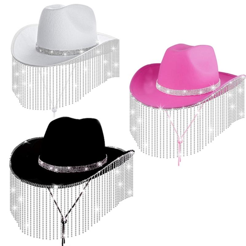 Stylish Cowgirl Hat Wide Brim Cowboy Hat with Square Neck Scarf & Glasses for Bachelorette Parties and Costume Event