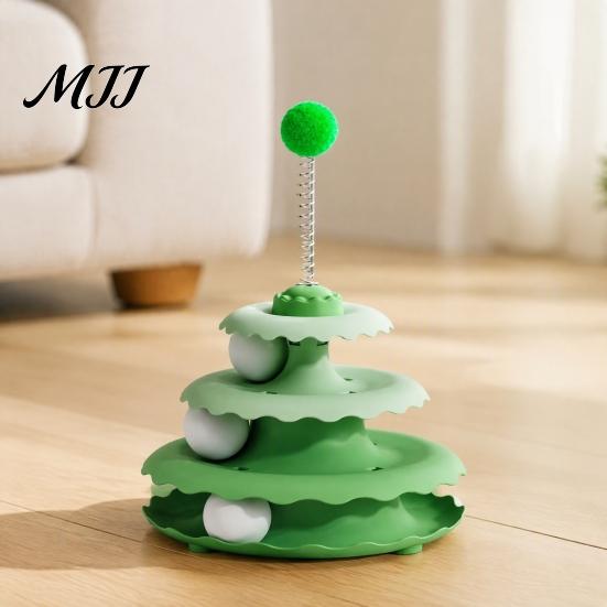 Educational Kitten Activity Center Cat Toy Roller, 3-Level Turntable Toys with 3 Balls, Anti-Slip Puzzle Multi-layer Track Ball Toys, Detachable Toy,