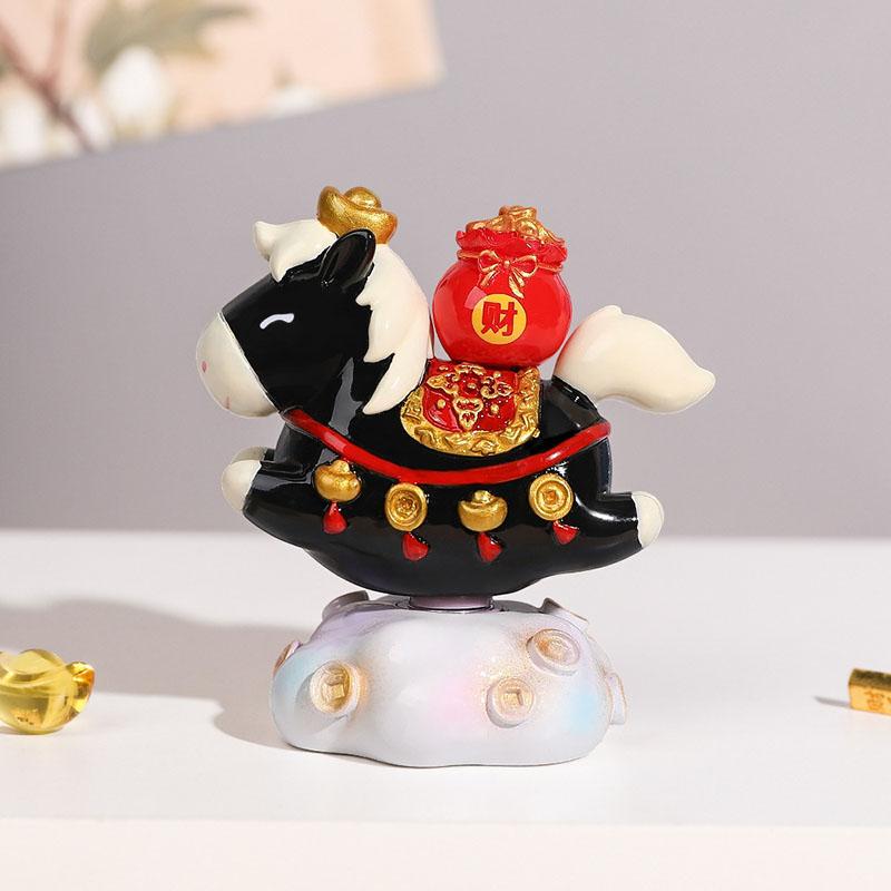 

NEW Horse Statue 2026 New Year Feng Shui Tabletop Ornament Resin Rotatable Cartoon Ornament Mascot Chinese Spring Festival Decor чёрный